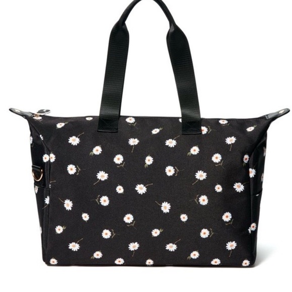 Alice + Olivia Daisy Print Weekender Tote Black Canvas Travel Bag Floral - Picture 2 of 8
